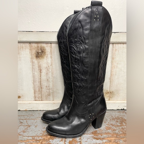 Barbara Bui Shoes - Barbara Bui Black Embroidered and Studded Heeled Western Boots